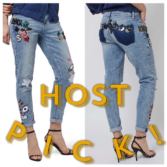 Topshop Denim - TOPSHOP MOTO Badged Lucas Slim Boyfriend Jeans 26
